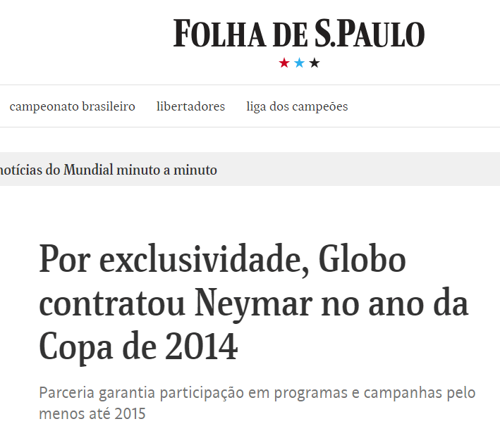 Jornalismo da Globo tem contrato com Neymar