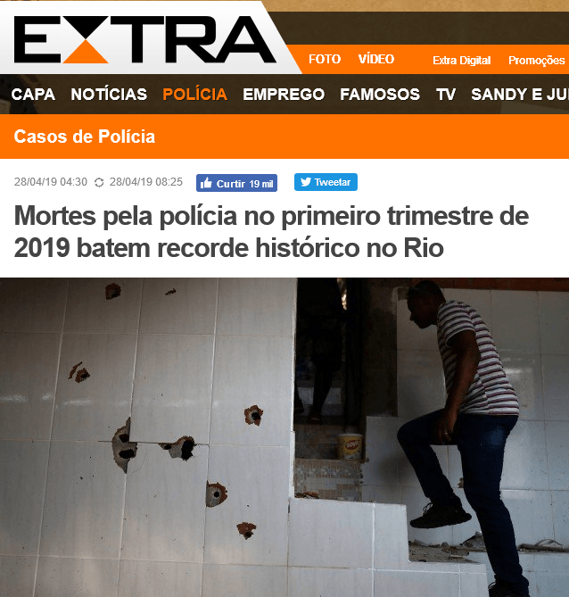 Mortes pela polícia no primeiro trimestre de 2019 batem recorde histórico no Rio